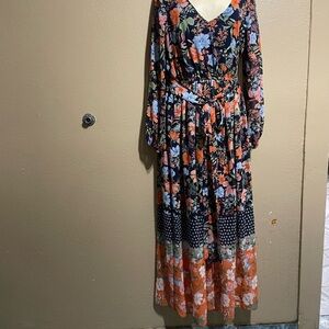INC International Concepts Multicolor Floral Long Sleeve Dress